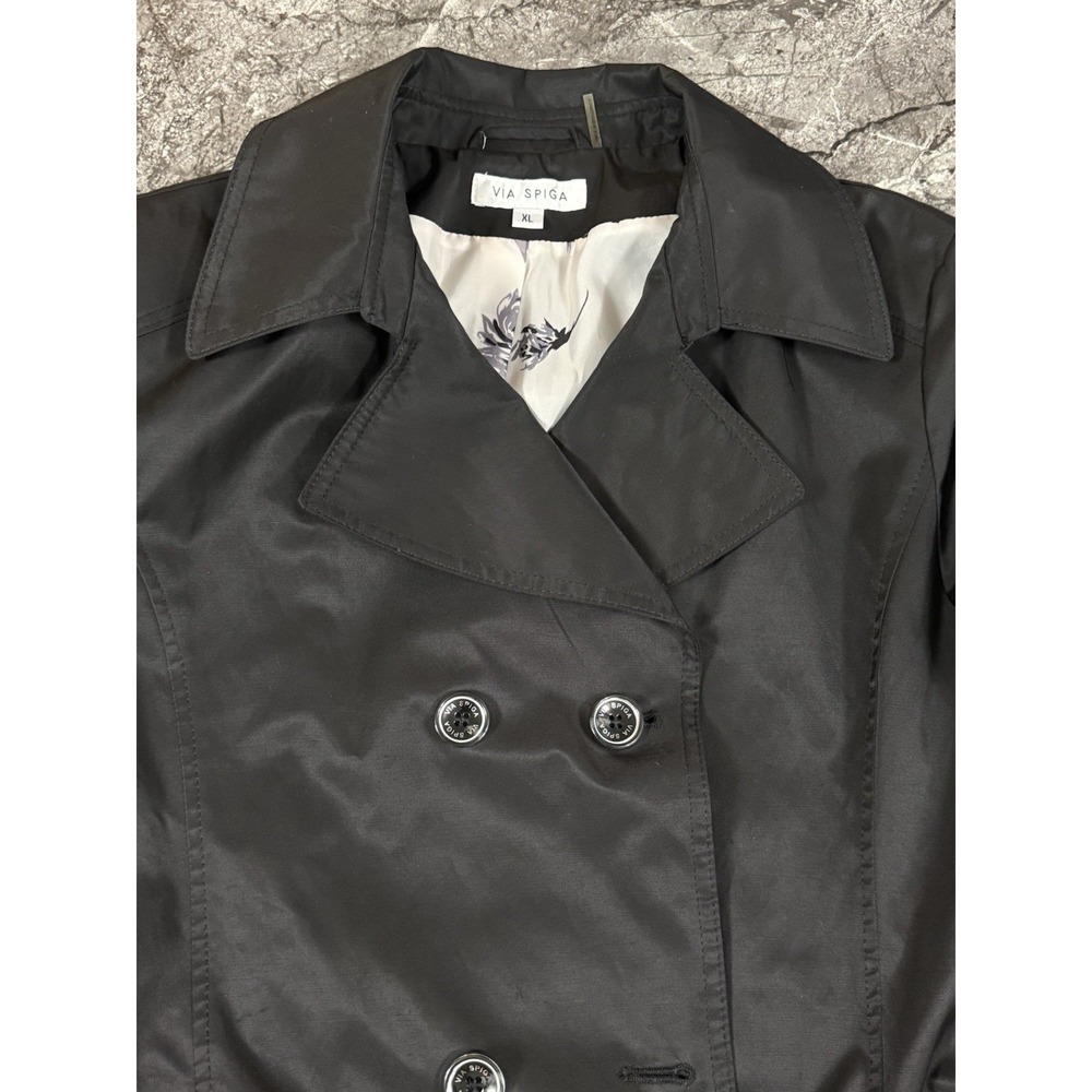 Via Spiga Womens‎ Double Breasted Belted Trench Coat Lined Pockets Black Sz XL - Picture 8 of 15